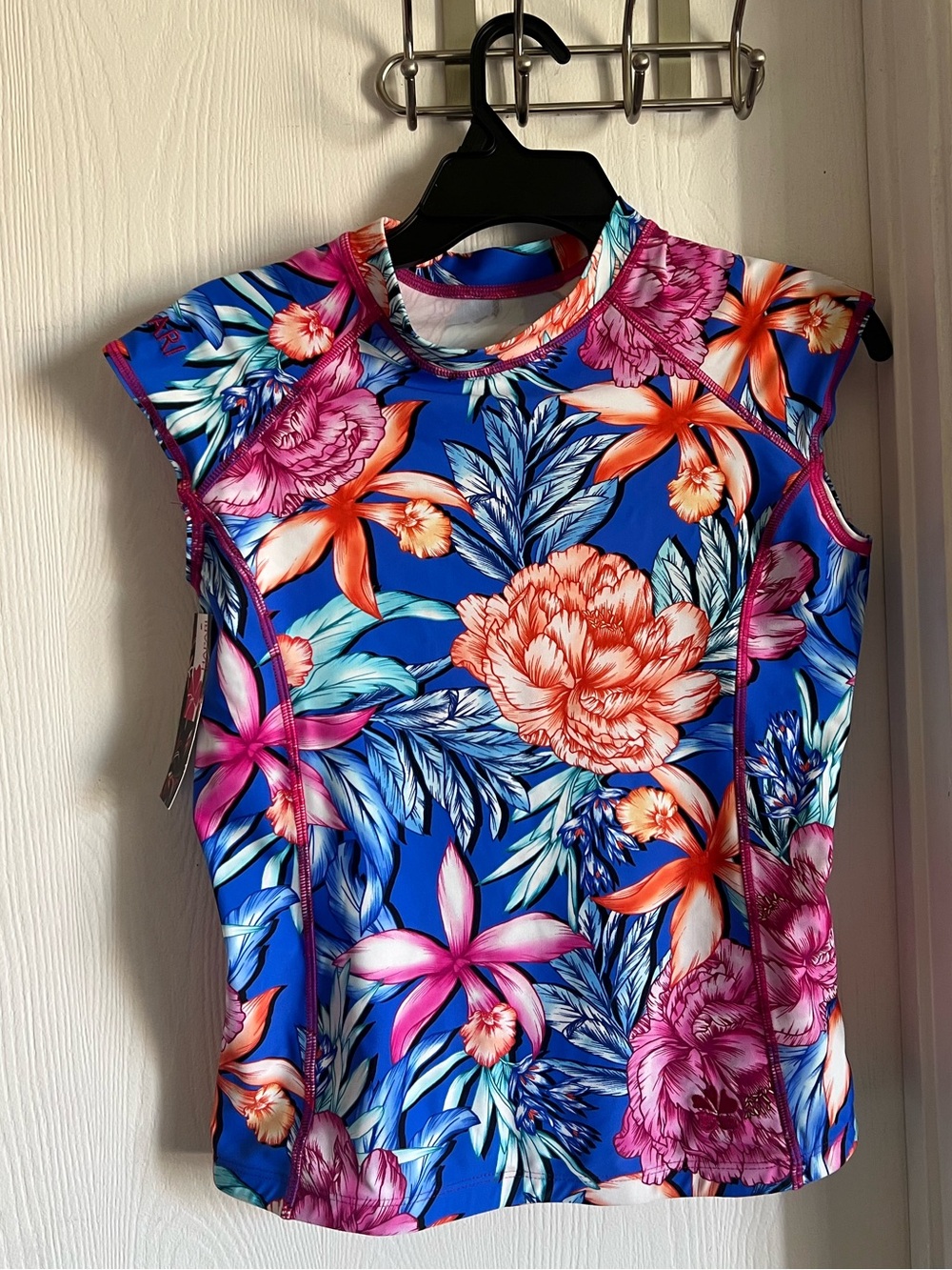 Hapari Passion Short Sleeve Rash Guard Size M Blue Tropical Floral NWT - Picture 1 of 12